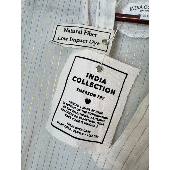 EMERSON FRY NWT INDIA COLLECTION Lucybella Top White Lurex Gold Stripes Sz M/L - Picture 10 of 11